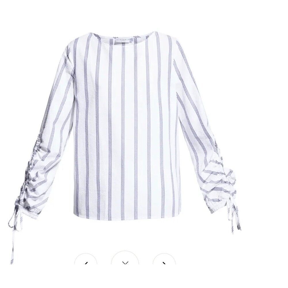 Harshman NWT Catarina Drawstring Sleeves Tunic White/Navy in Size XS MSRP $193‎